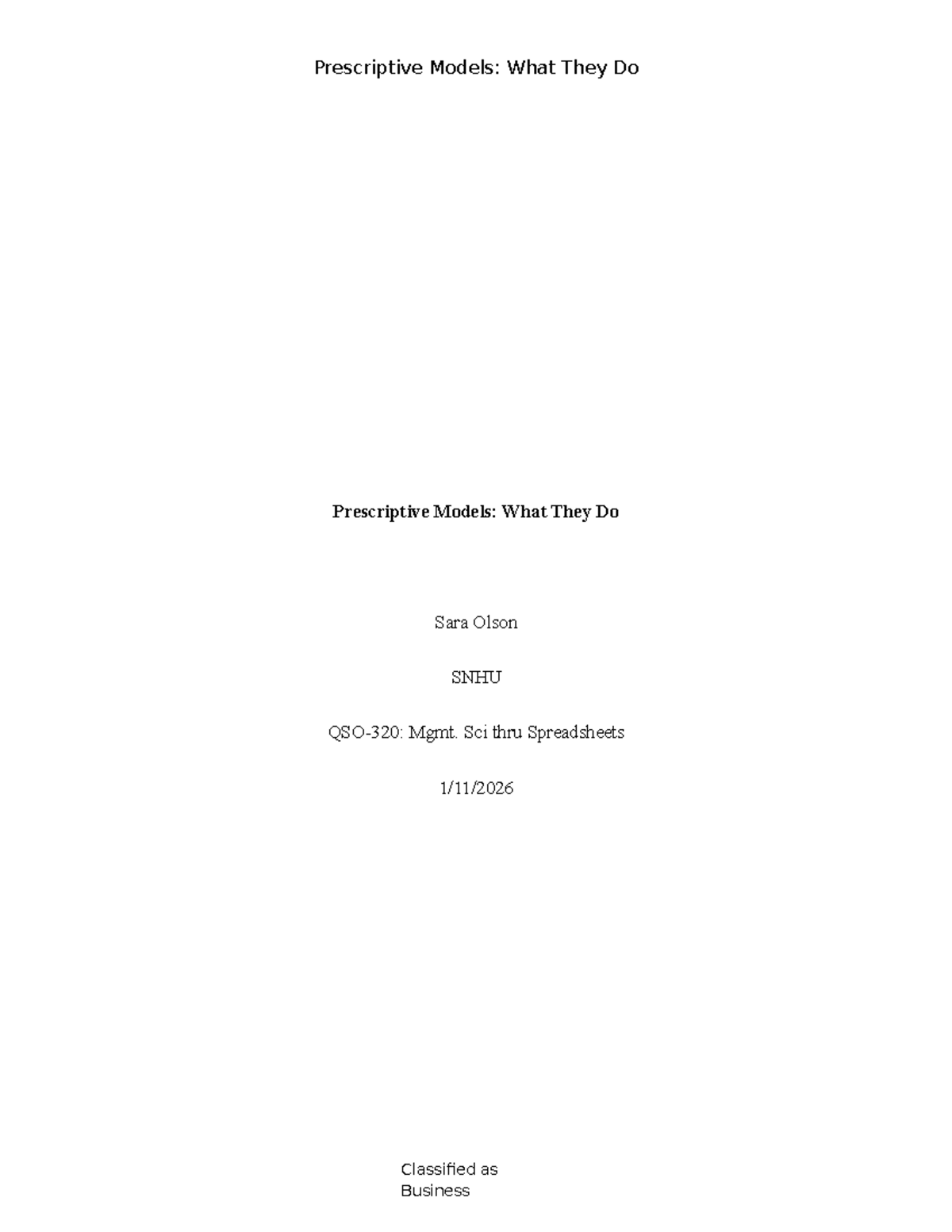 QSO 320 Module 1: Understanding Prescriptive Analytics in Business ...