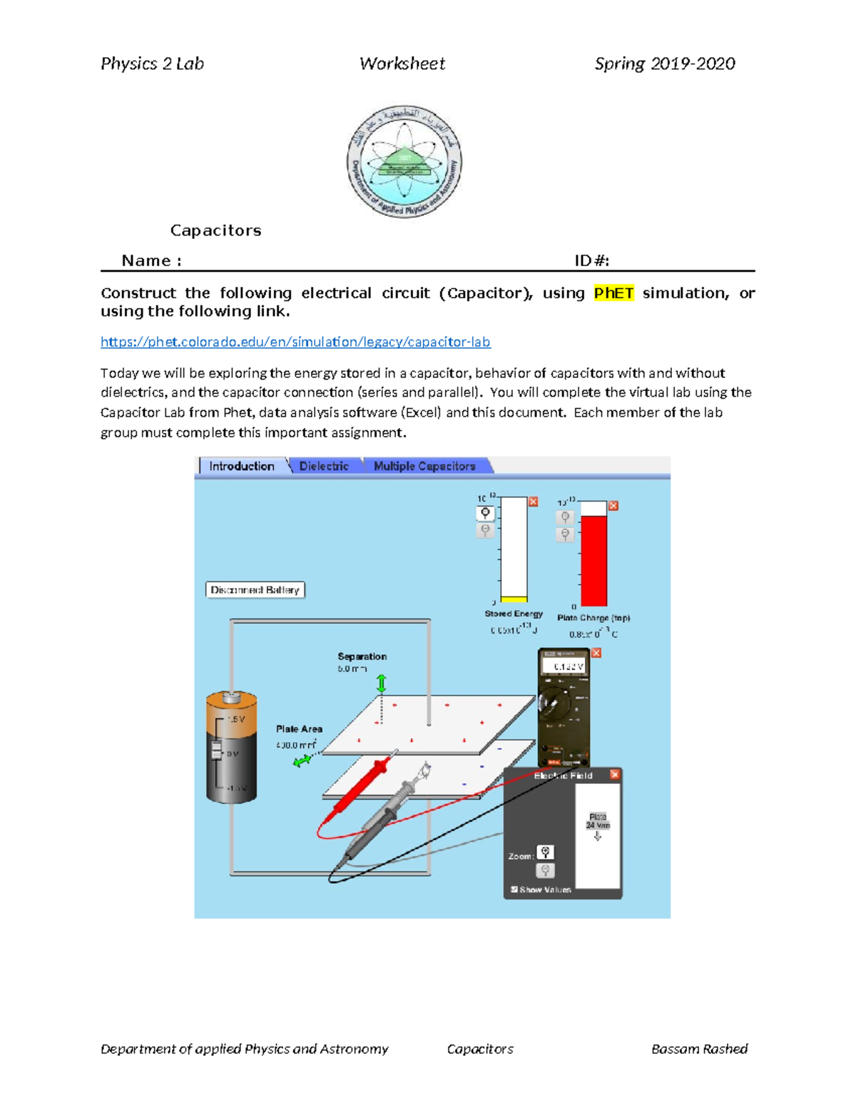 Physics 2 Lab Worksheet: Exploring Capacitors and Dielectrics - Studocu