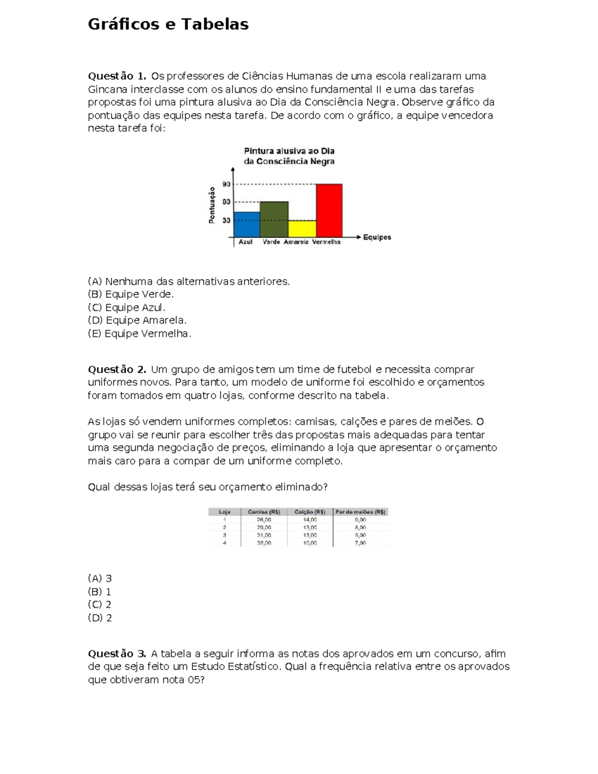 08 Gráficos e Tabelas - Questões de Estatística - Studocu
