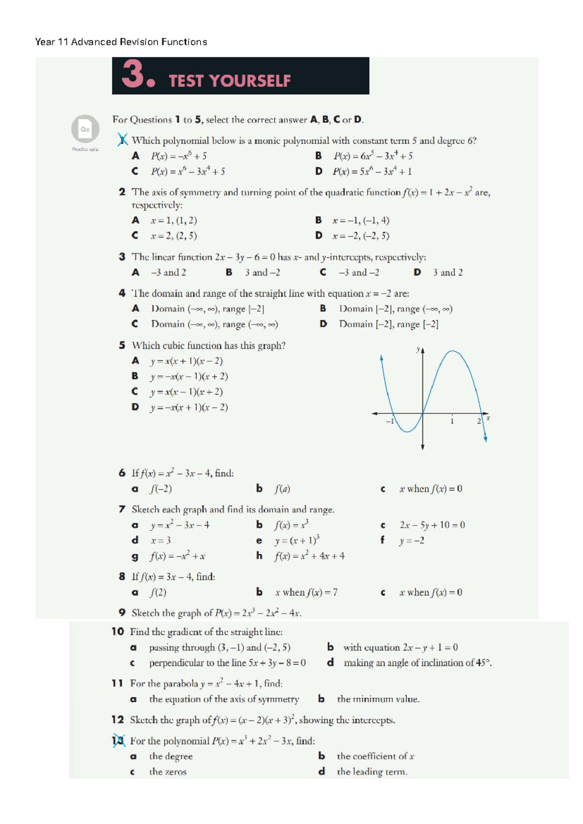 Year 11 Advanced Functions 3 Revision Practice Quiz - Studocu
