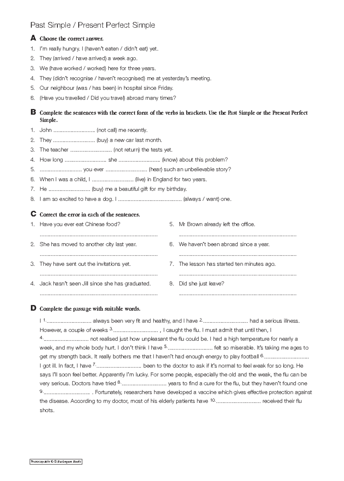 220226 - Past Simple and Present Perfect Tense Exercises - Studocu