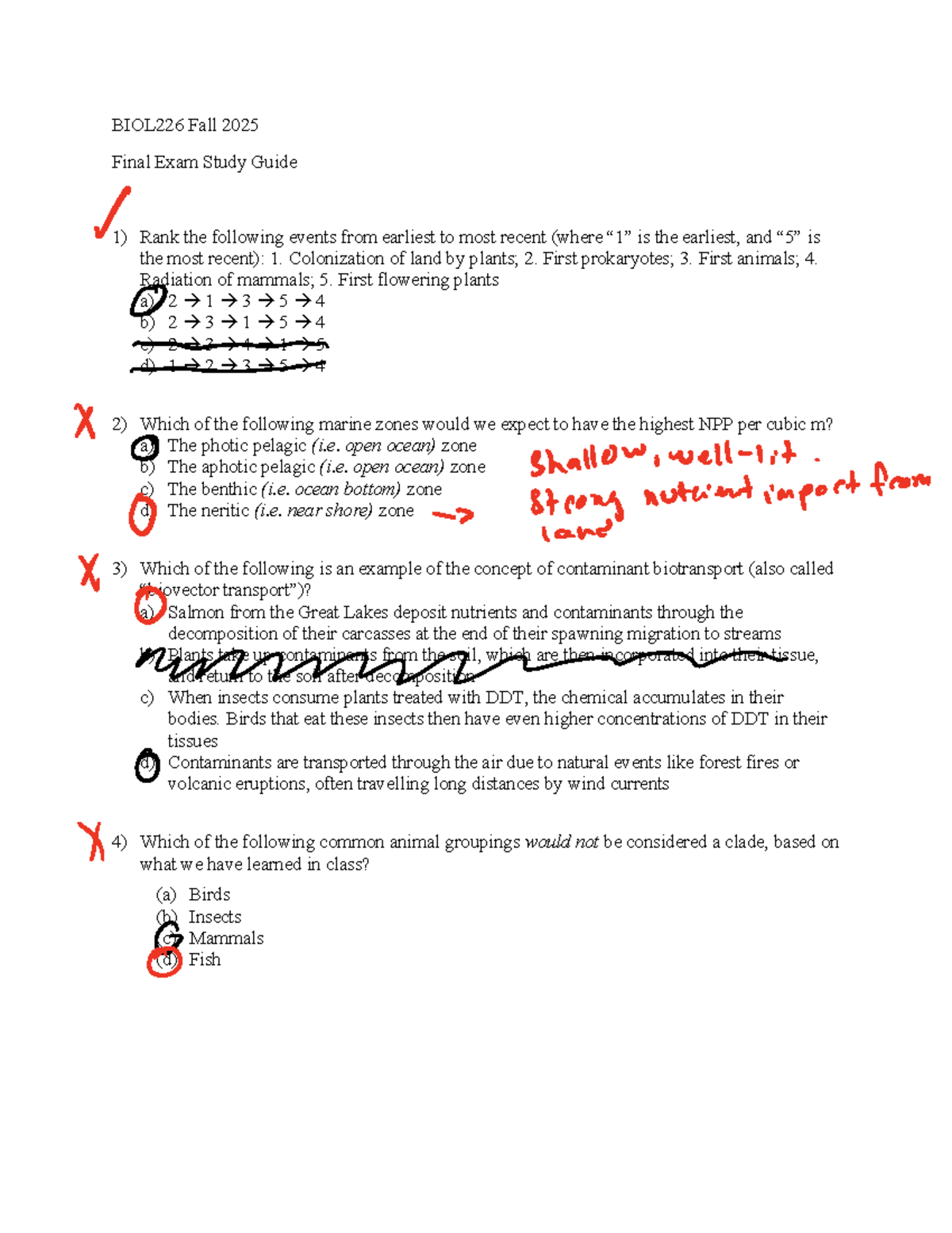 BIOL226 Fall 2025 Final Exam Study Guide: Key Concepts and Questions ...