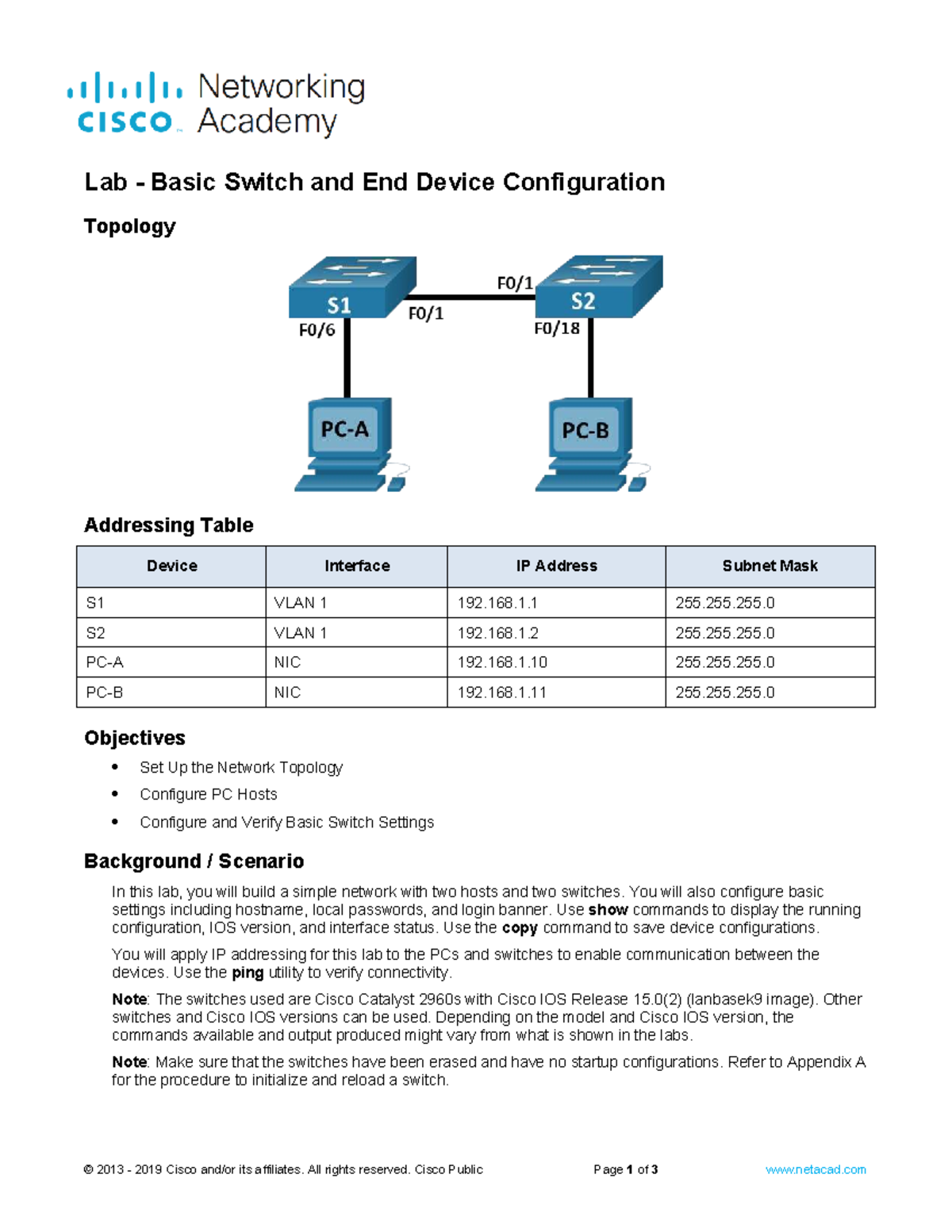2.9.2 Lab - Basic Switch & End Device Configurations - Studocu