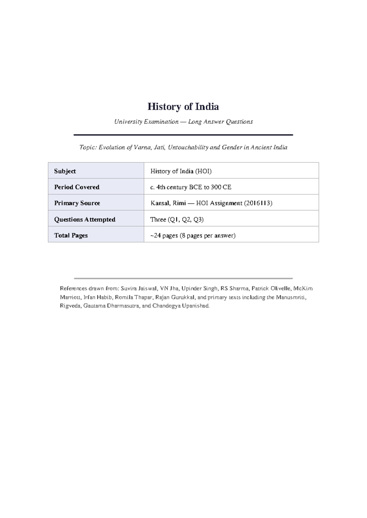 Varna and Jati: Exam Answers on Social Stratification in Ancient India ...