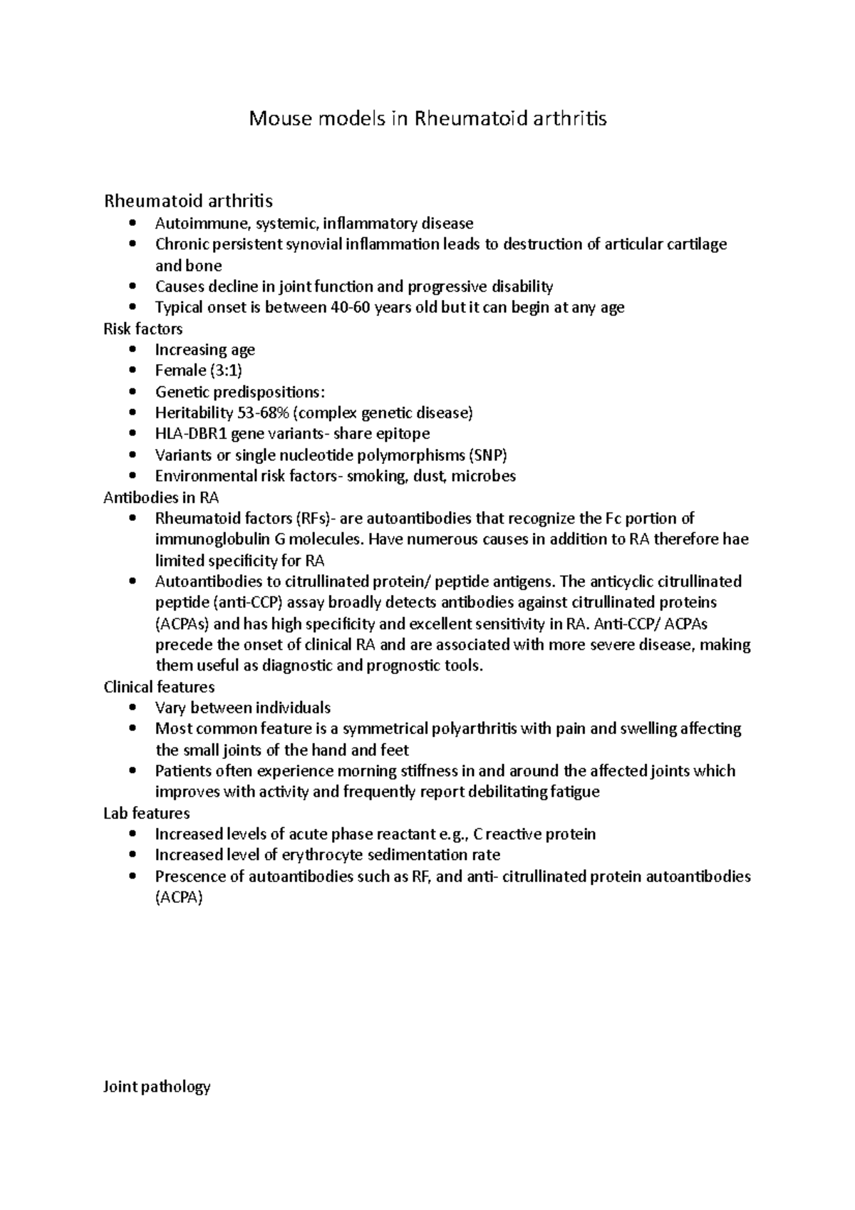Mouse models in Rheumatoid arthritis - Mouse models in Rheumatoid ...
