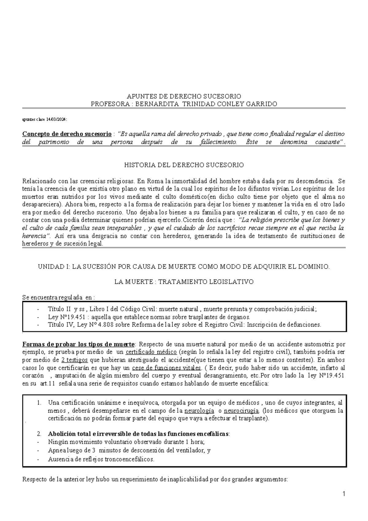 Apuntes Examen Derecho Sucesorio - Prof. Bernardita Conley - Document Preview