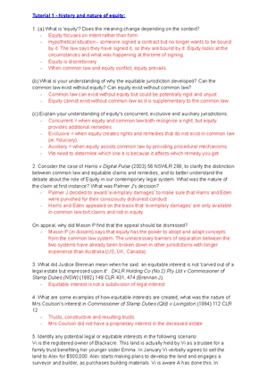 Equity and Trusts Tutorial Questions: Understanding Key Concepts and ...
