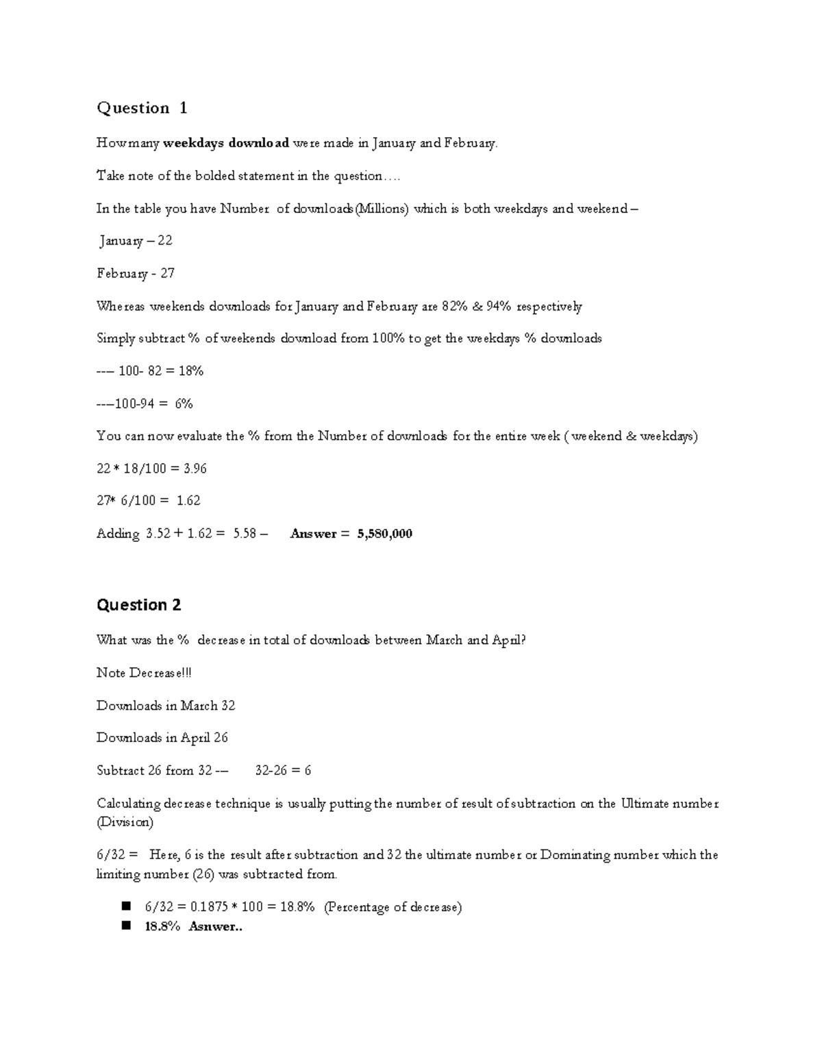 SHL Solutions Analysis: Download Trends and Calculations - Studocu