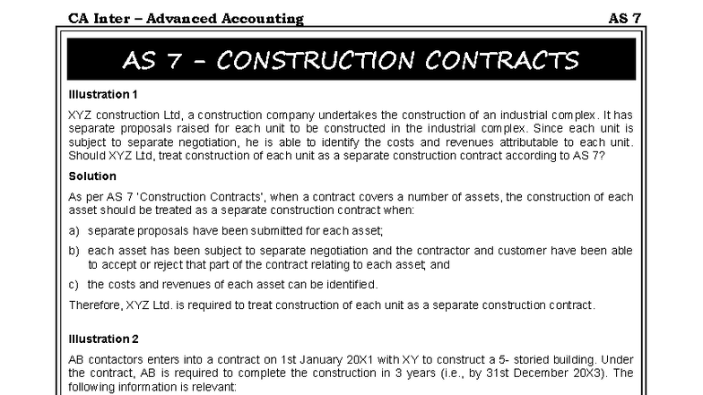 CA Inter Advanced Accounting AS 7 - Construction Contracts Analysis and ...
