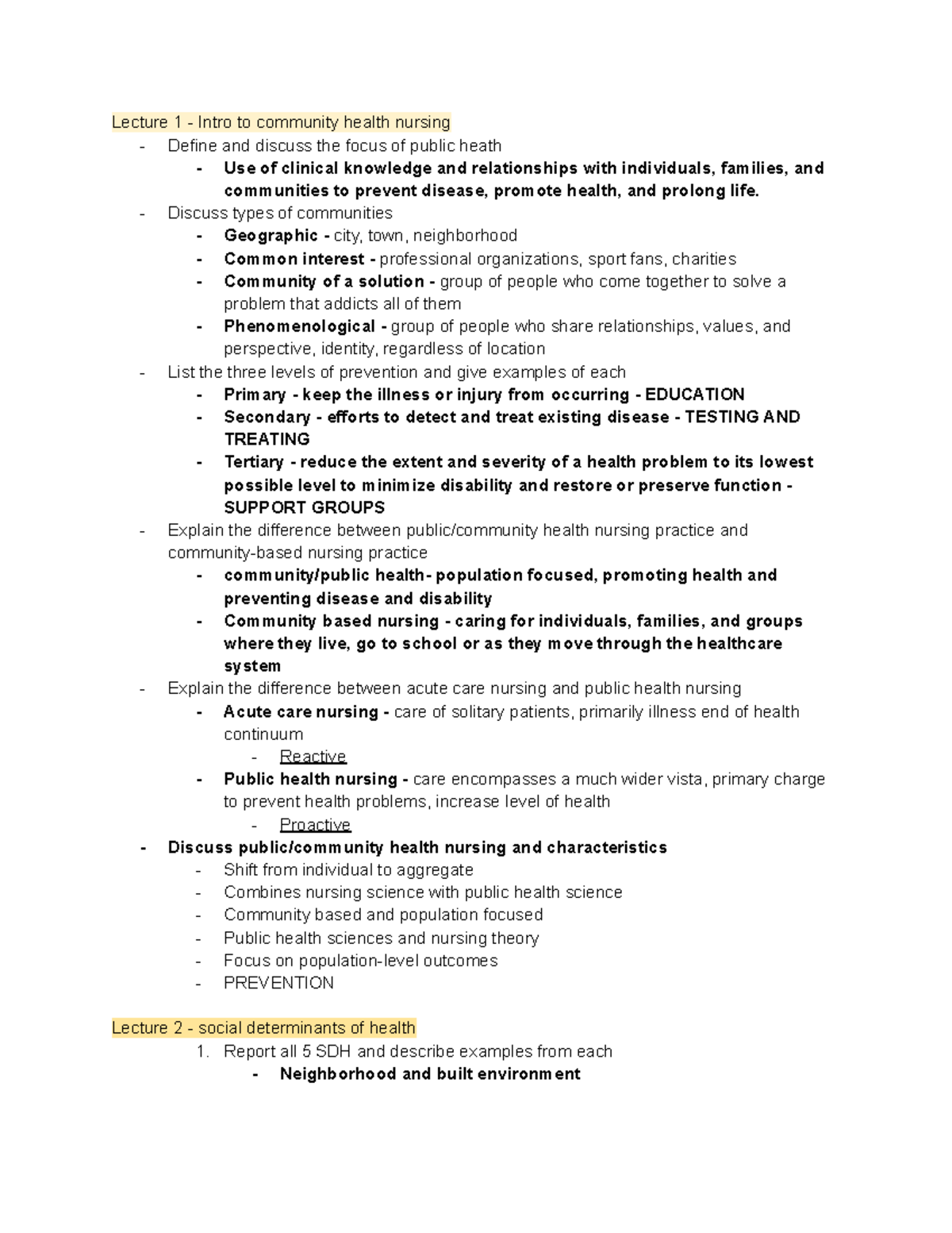 Community Health Nursing Exam 1 Study Guide Nur 101 Studocu