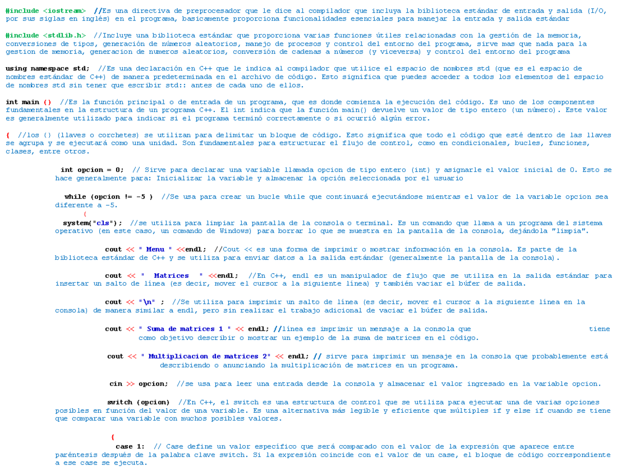 Código C++ para Operaciones con Matrices en Programación 101 - Studocu