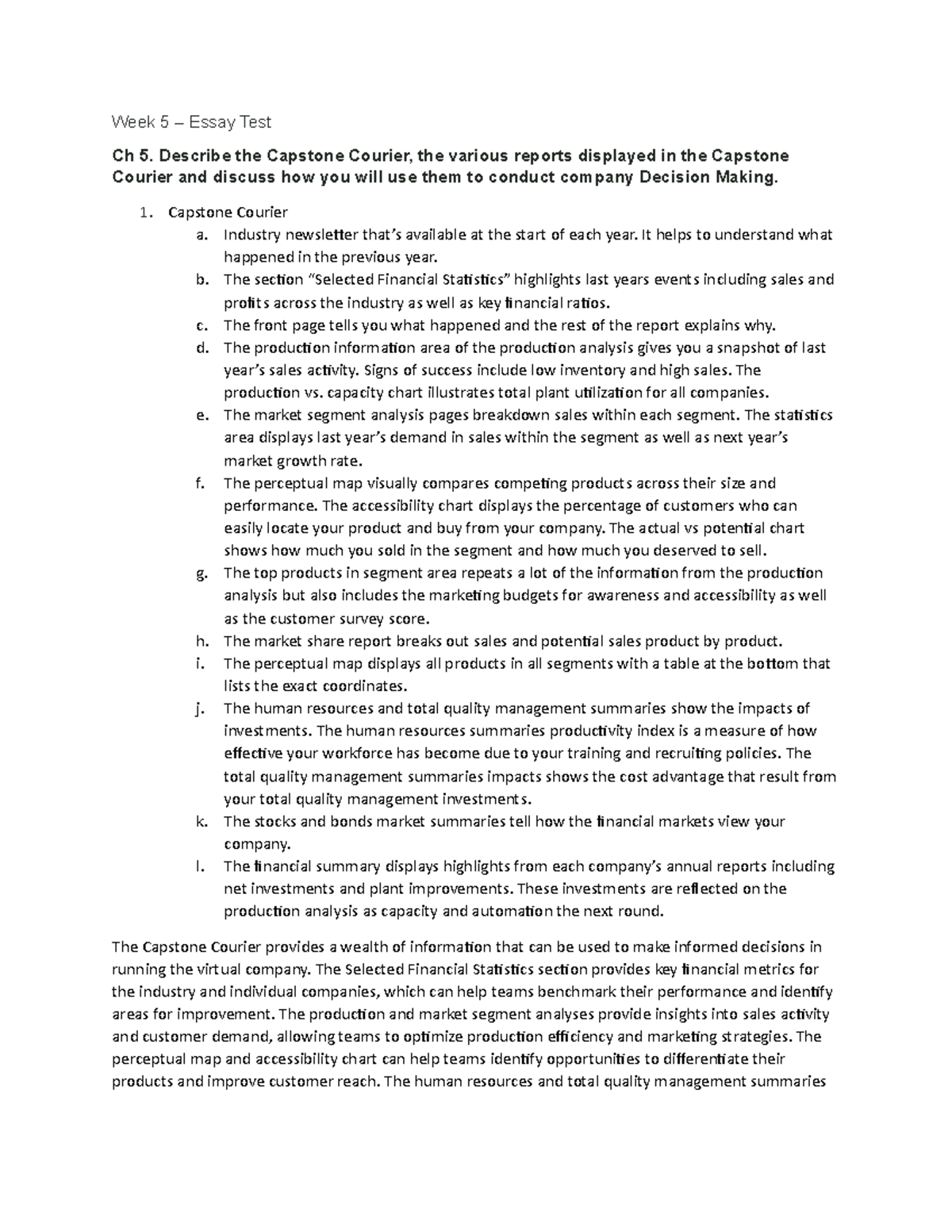 Week 5 - Essay Test - previous homework assignment finished - Week 5 ...