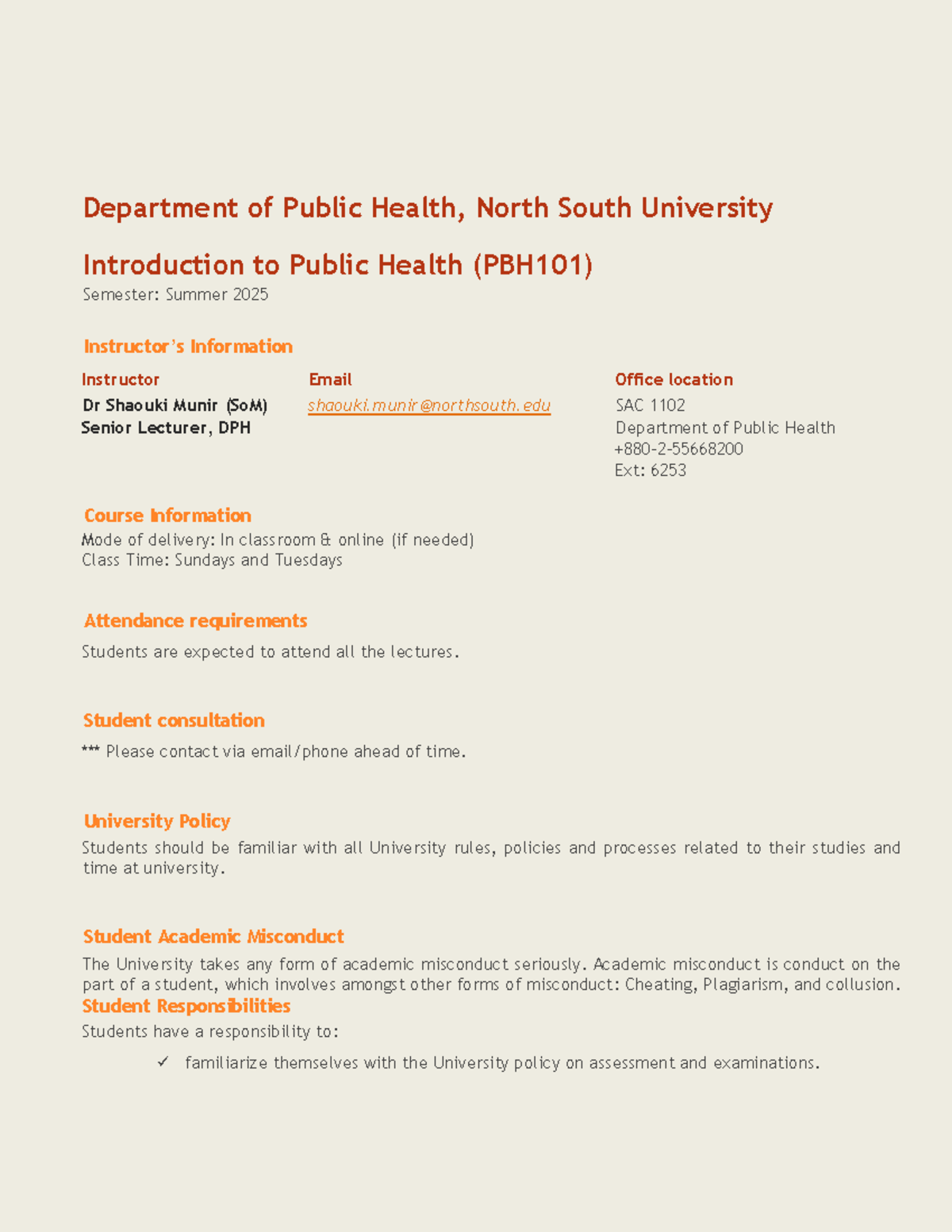 PBH101 Course Outline: Introduction to Public Health - Summer 2025 ...