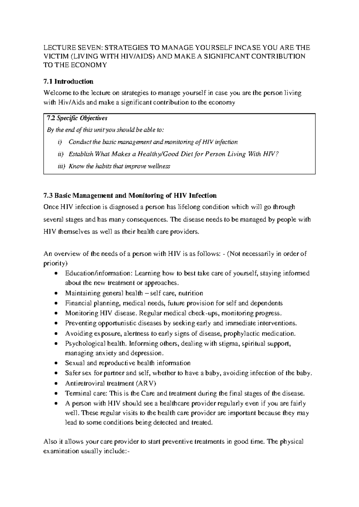 Lesson 7: Strategies for Managing Yourself with HIV/AIDS - Studocu