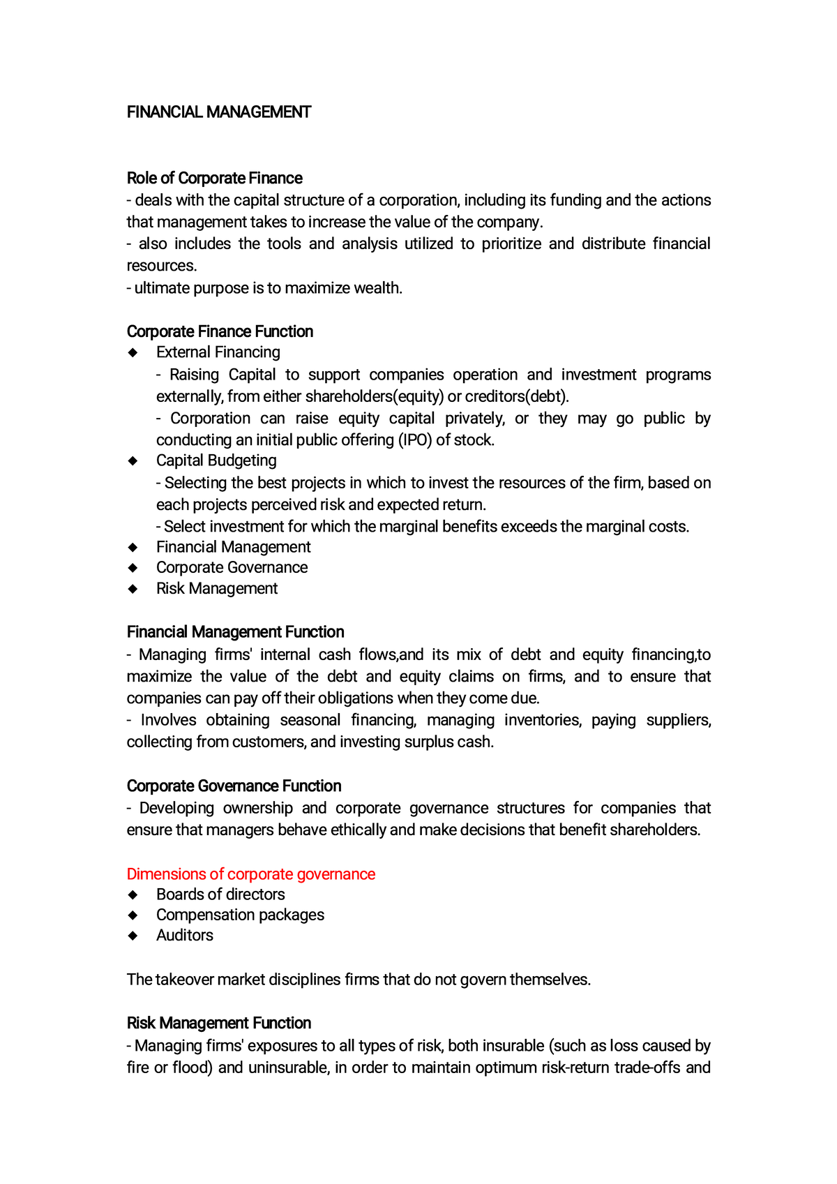 FIN 101: Corporate Finance Overview and Key Concepts Review - Studocu