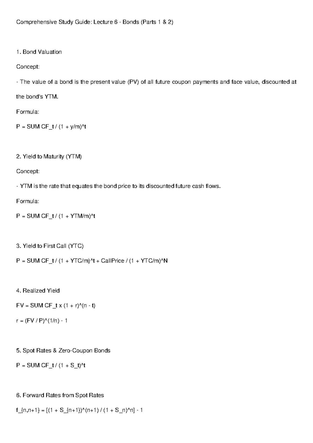 Lecture 6: Comprehensive bond study guide and valuation concepts - Studocu