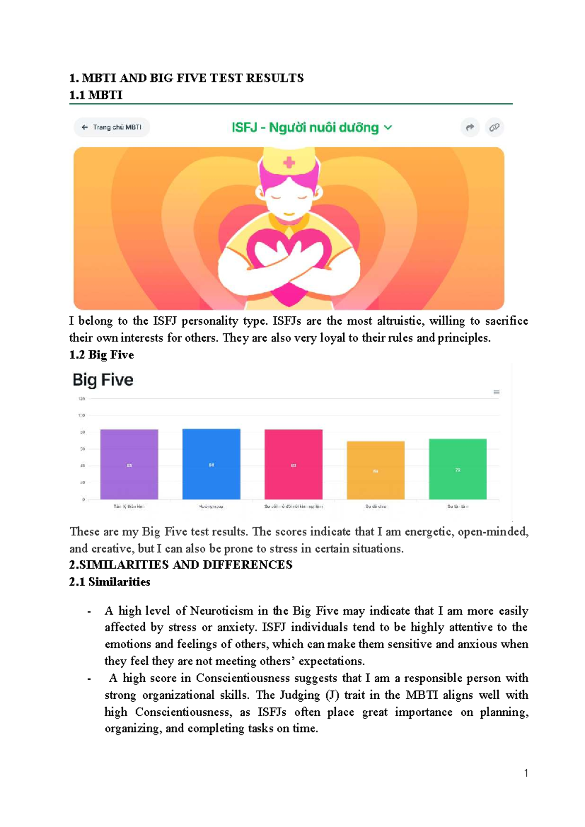 MBTI & Big Five Personality Test Analysis: ISFJ Insights - Studocu