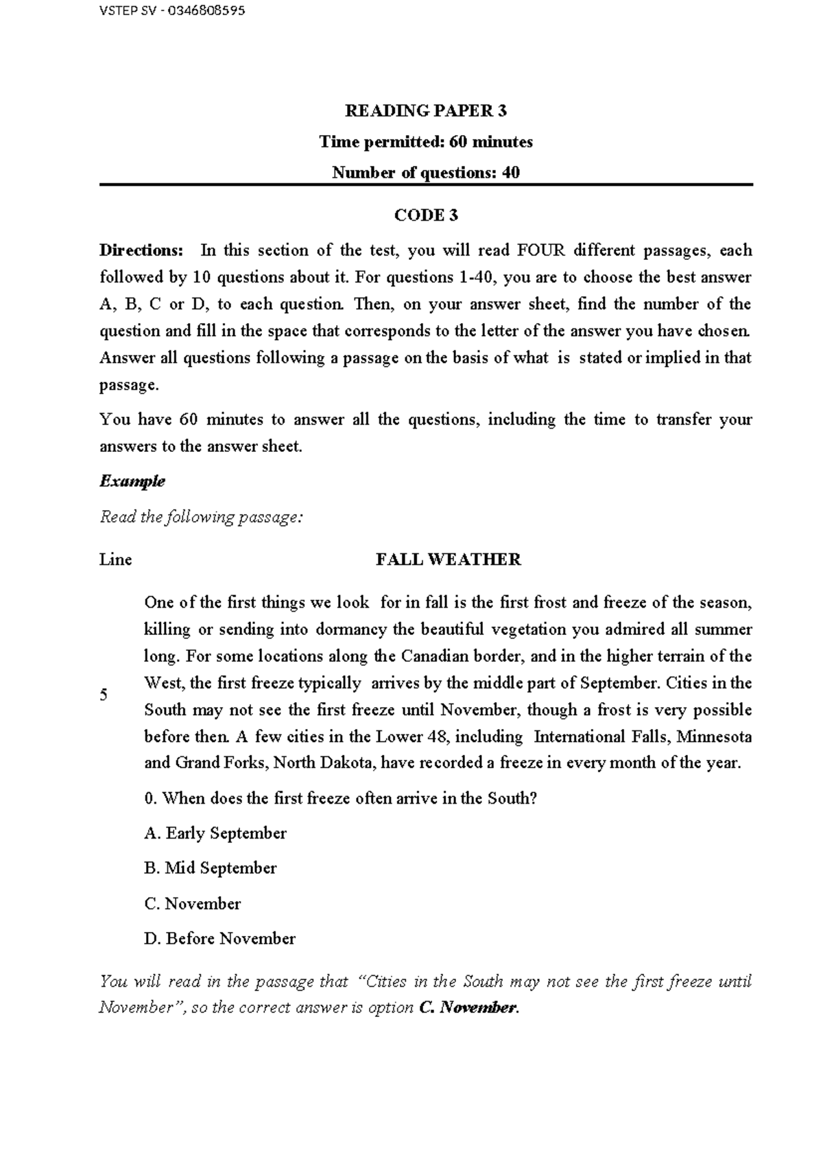 VSTEP SV 0346808595 READING TEST 3: COMPREHENSION QUESTIONS - Studocu