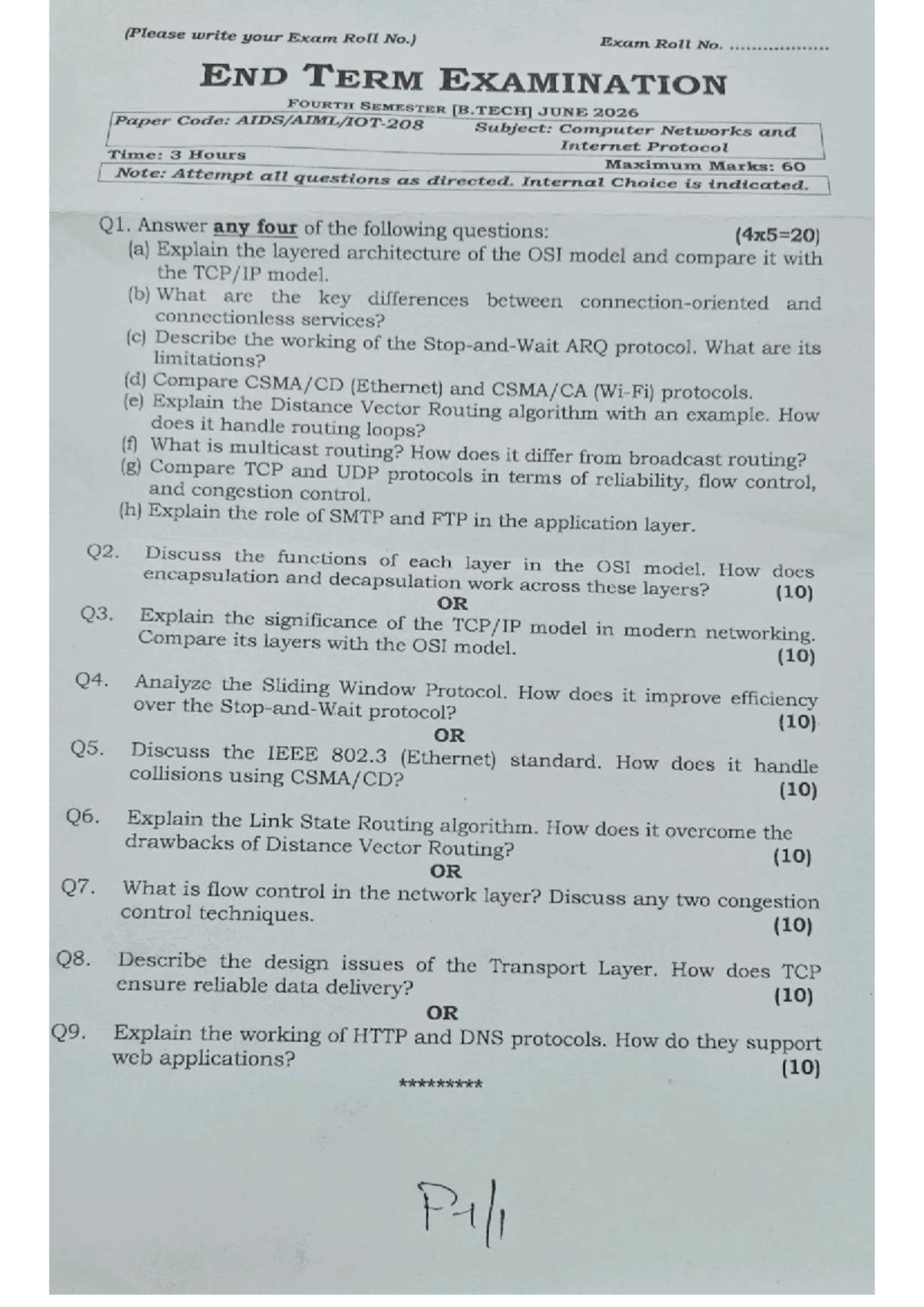 CNIP 4th Sem End Term Exam Questions - June 2026 - Studocu