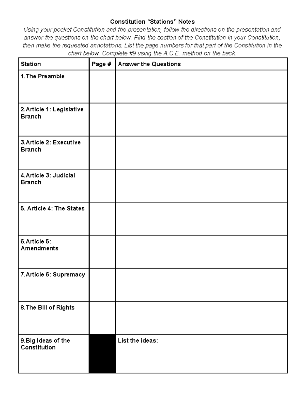 Constitution Stations Notes: Annotations & A.C.E. Method Guide - Studocu