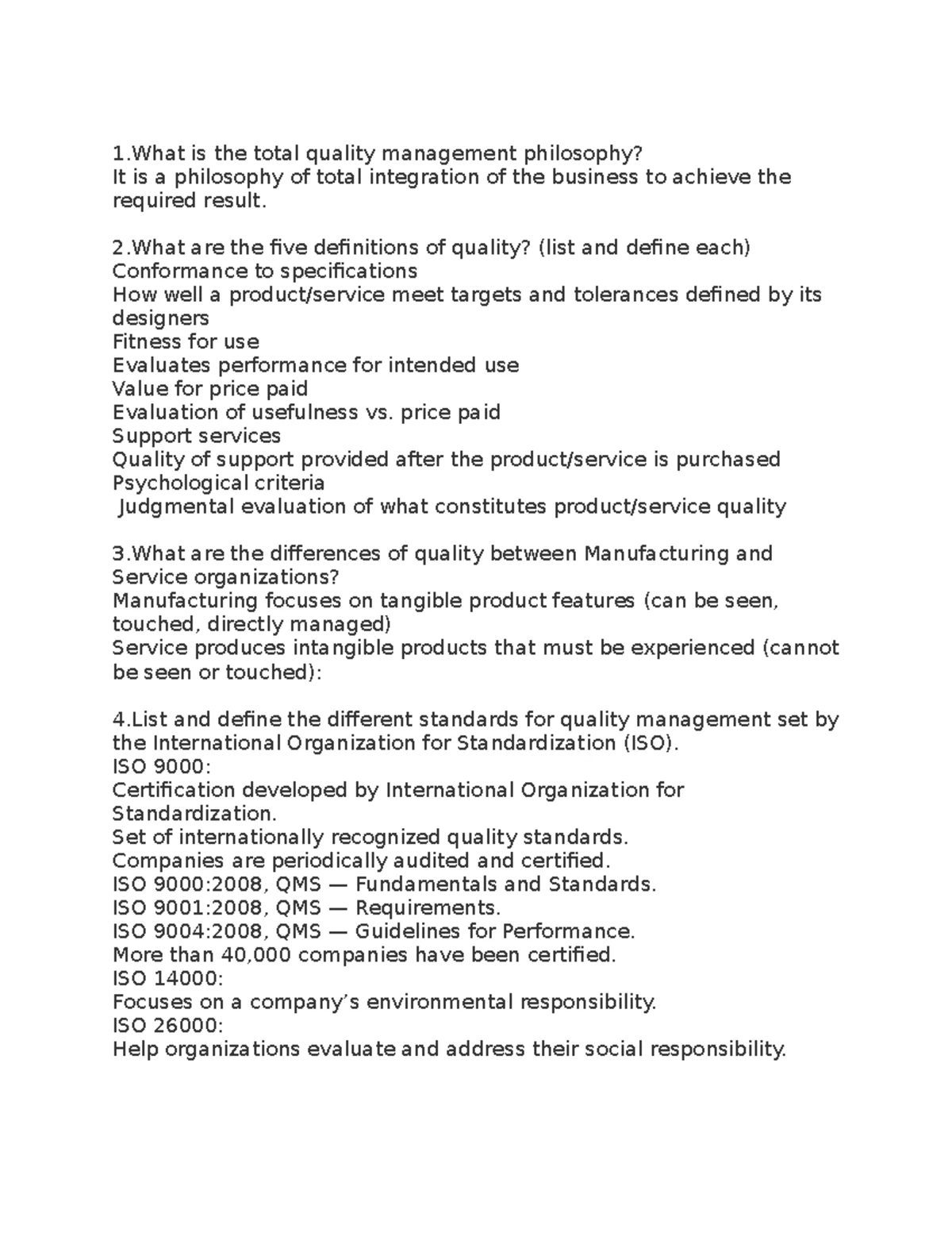 C215 Study Guide - I. Quality Management Methods (Chapters 5 & 6 ...