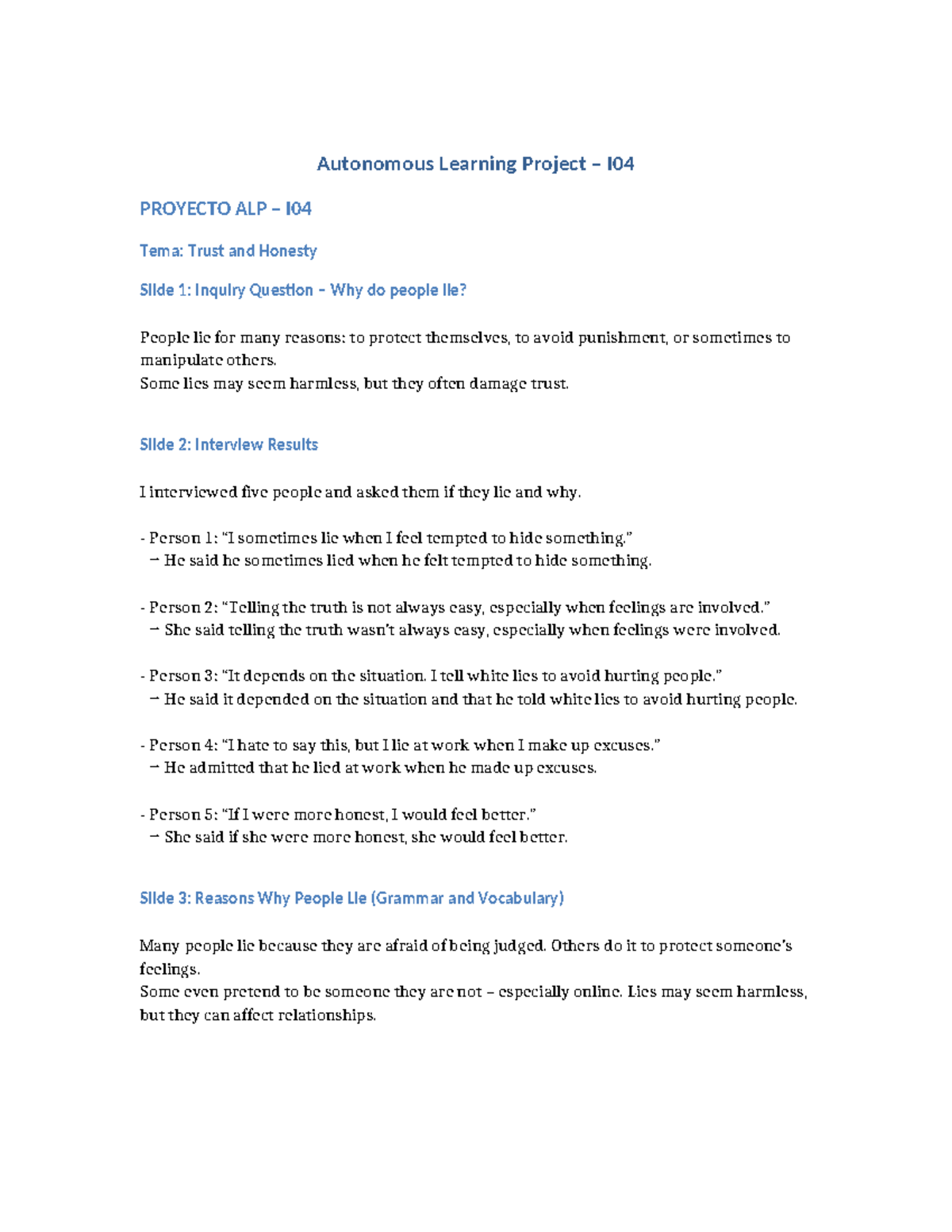 Proyecto ALP I04: Trust and Honesty in Autonomous Learning - Studocu