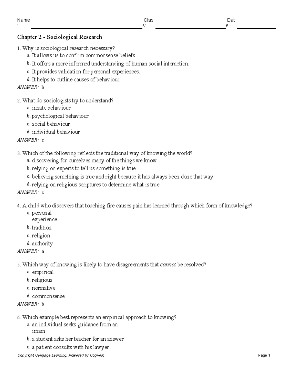 Chapter 2 - Sociological Research: Practice Qs & Answers - Studocu