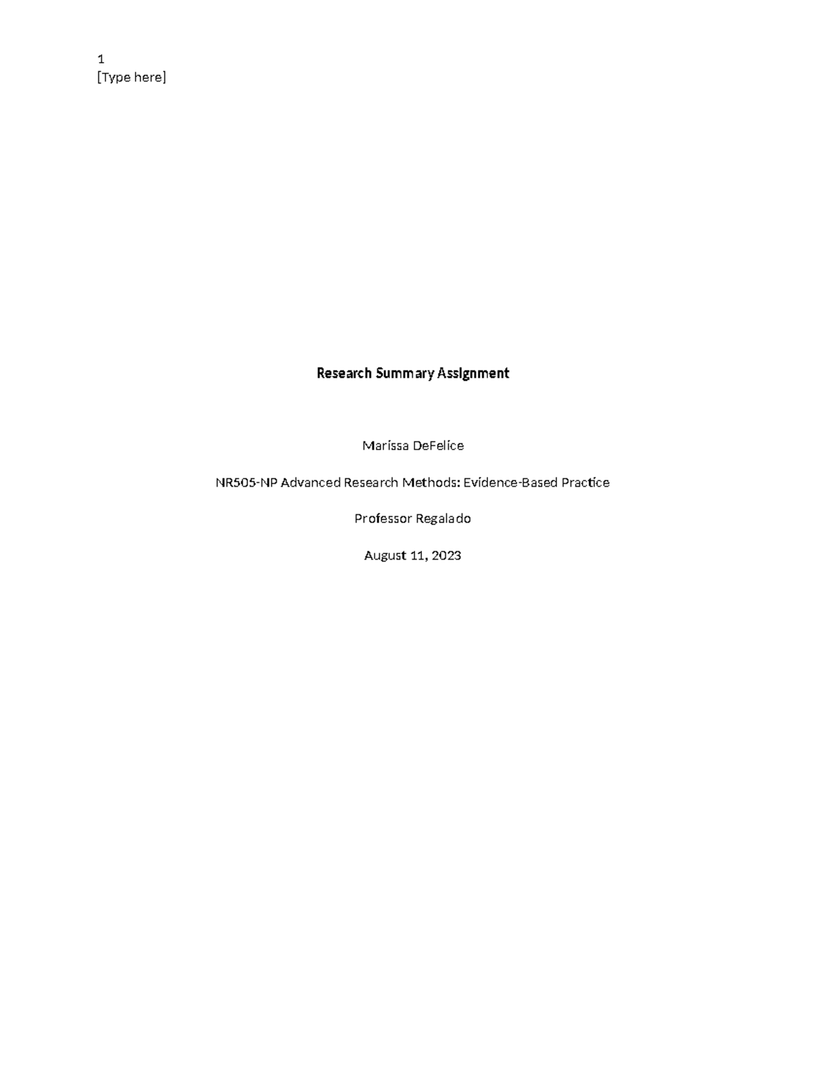 Week 5 Research Assignment - [Type here] Research Summary Assignment ...
