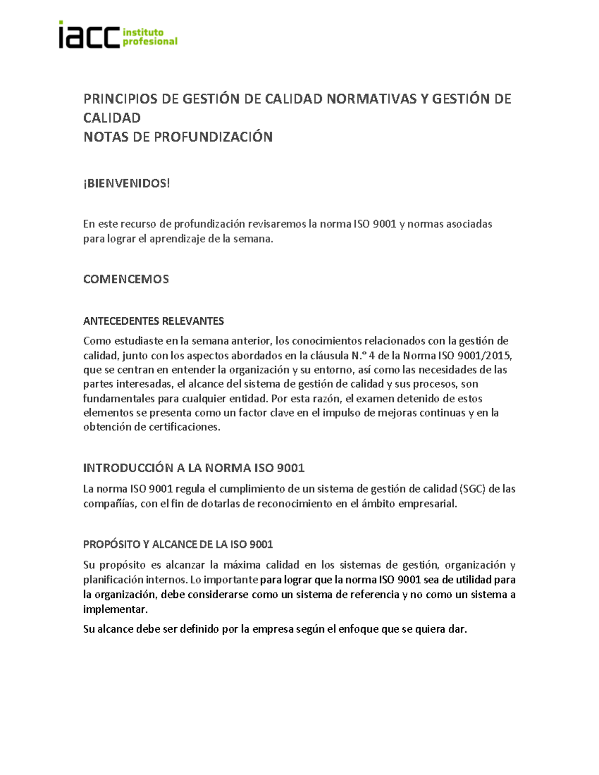 S2 Notas de Profundización en Gestión de Calidad ISO 9001 - Studocu