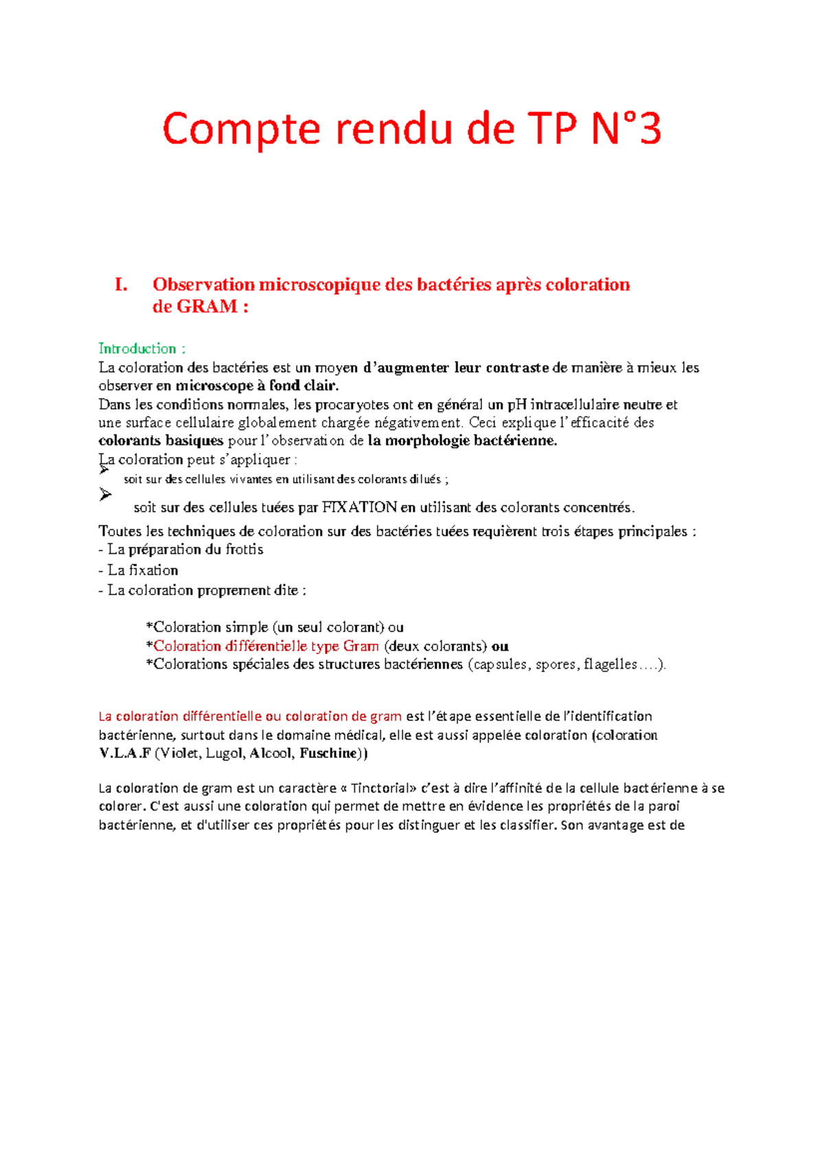 TP3 - Rapport sur l'Observation et Test Bactérien avec Coloration Gram ...