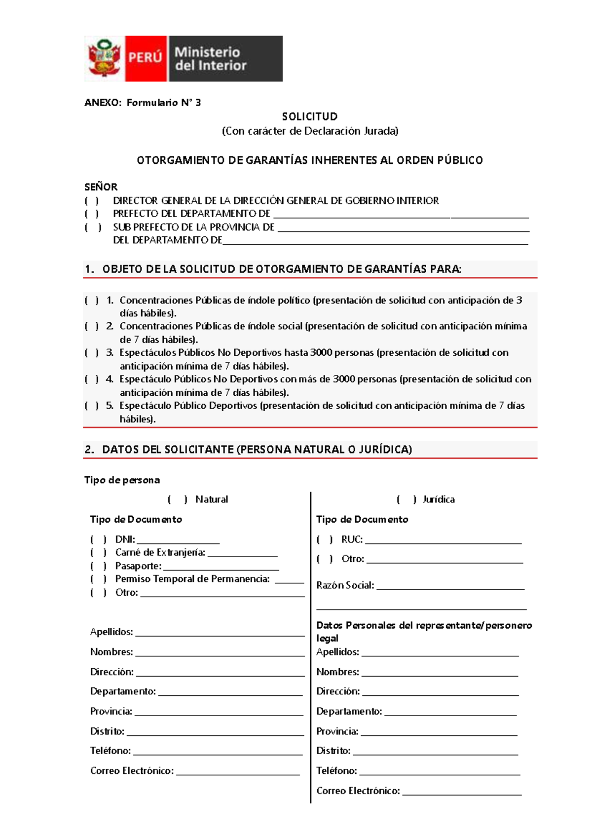 Anexo Formulario NRO 3: Solicitud de Garantías para Eventos Públicos - Document Preview