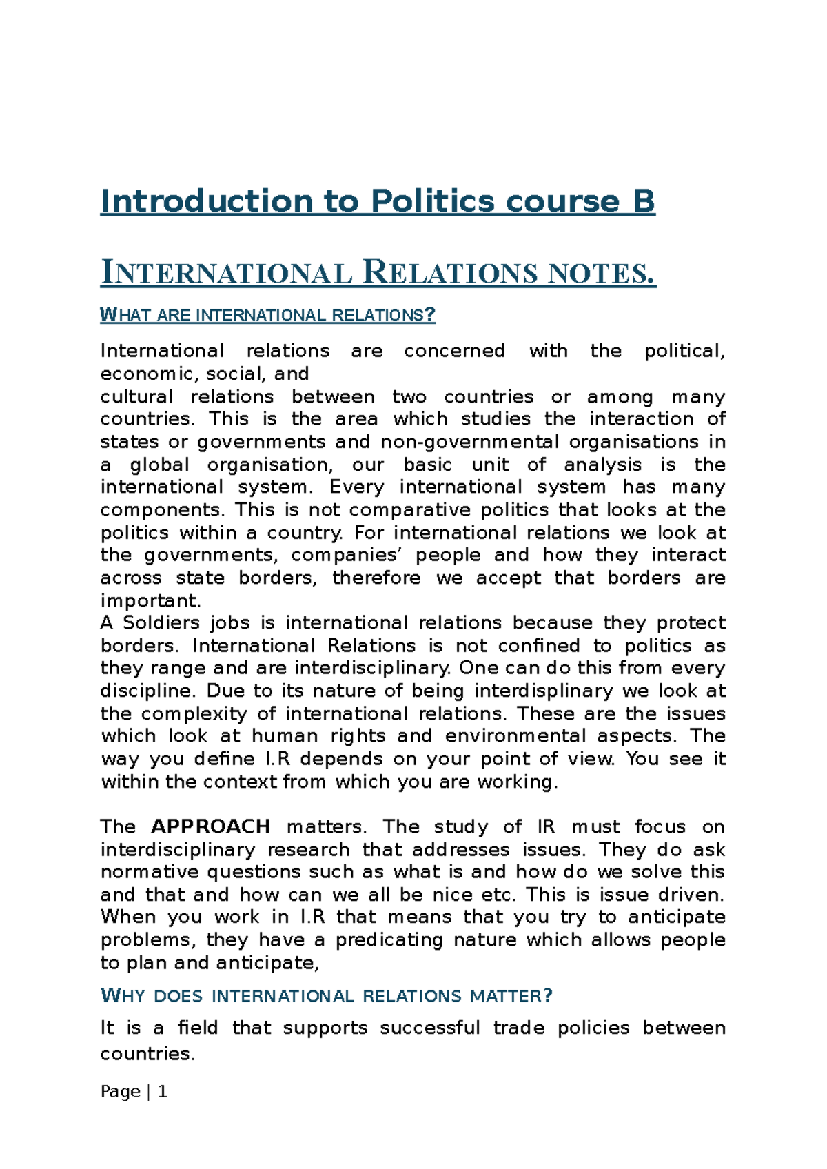 B INTERNATIONAL RELATIONS: Key Concepts and Theories Overview - Studocu