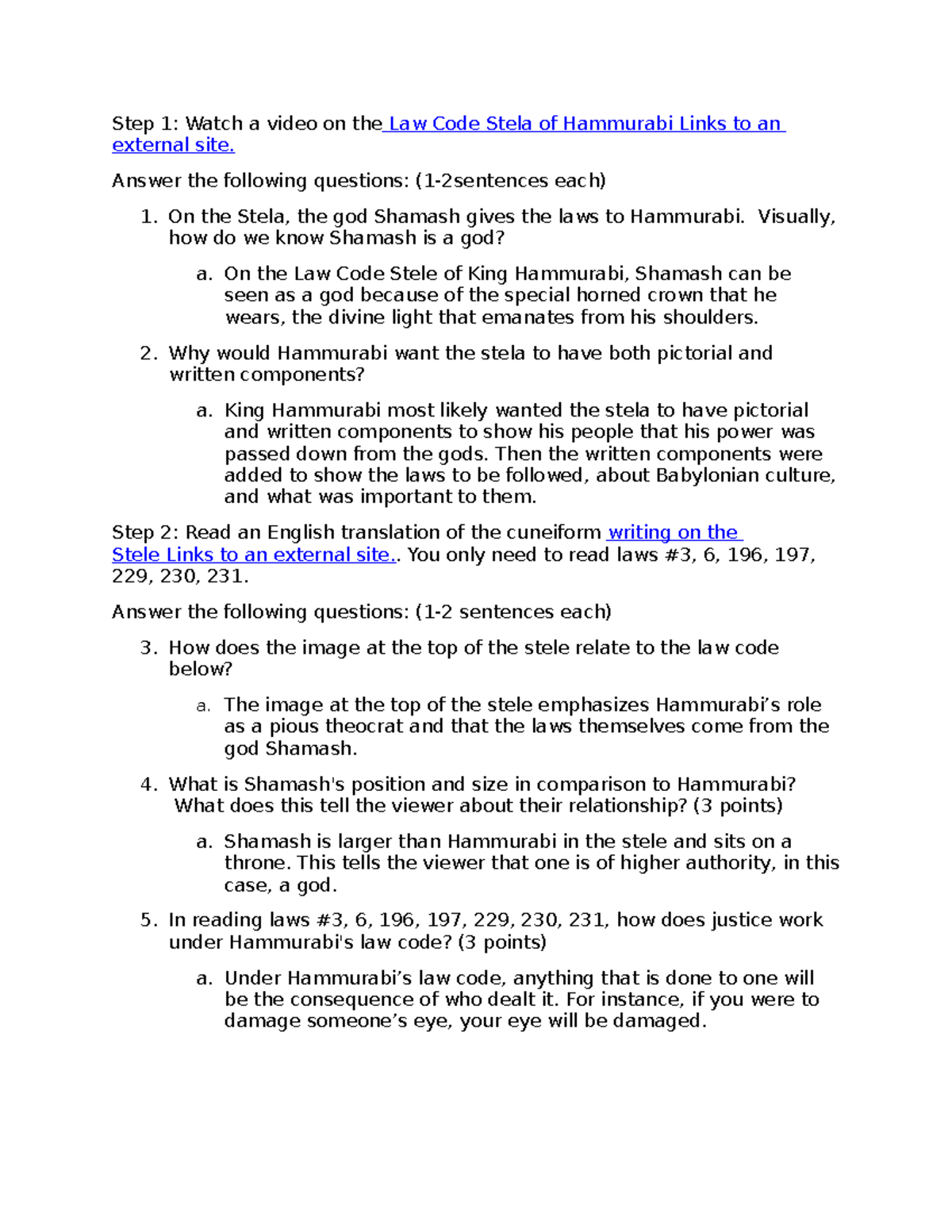 Assignment 8 - Analyzing the Code of Hammurabi and Its Significance ...