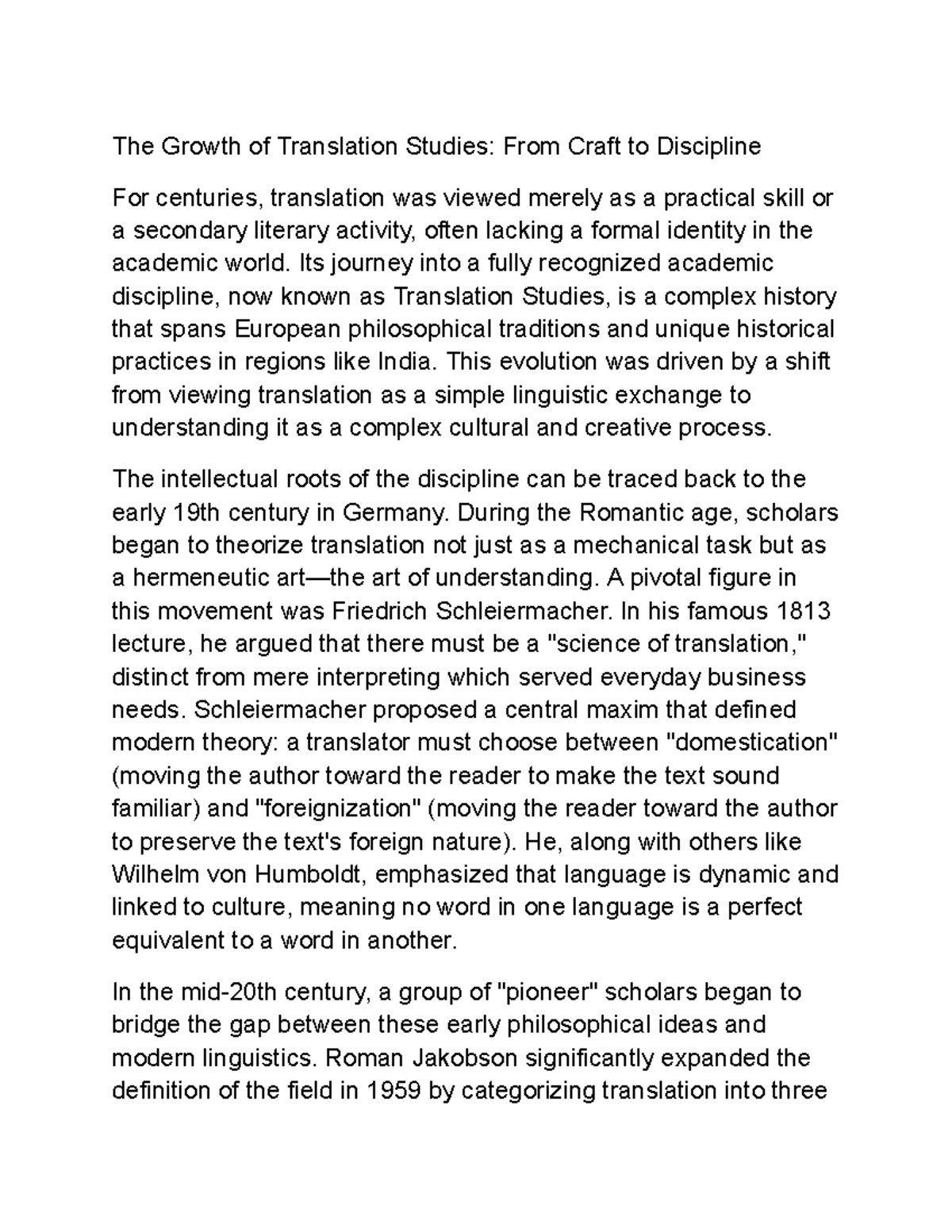 Translation Studies: From Craft to Discipline - A Historical Overview ...