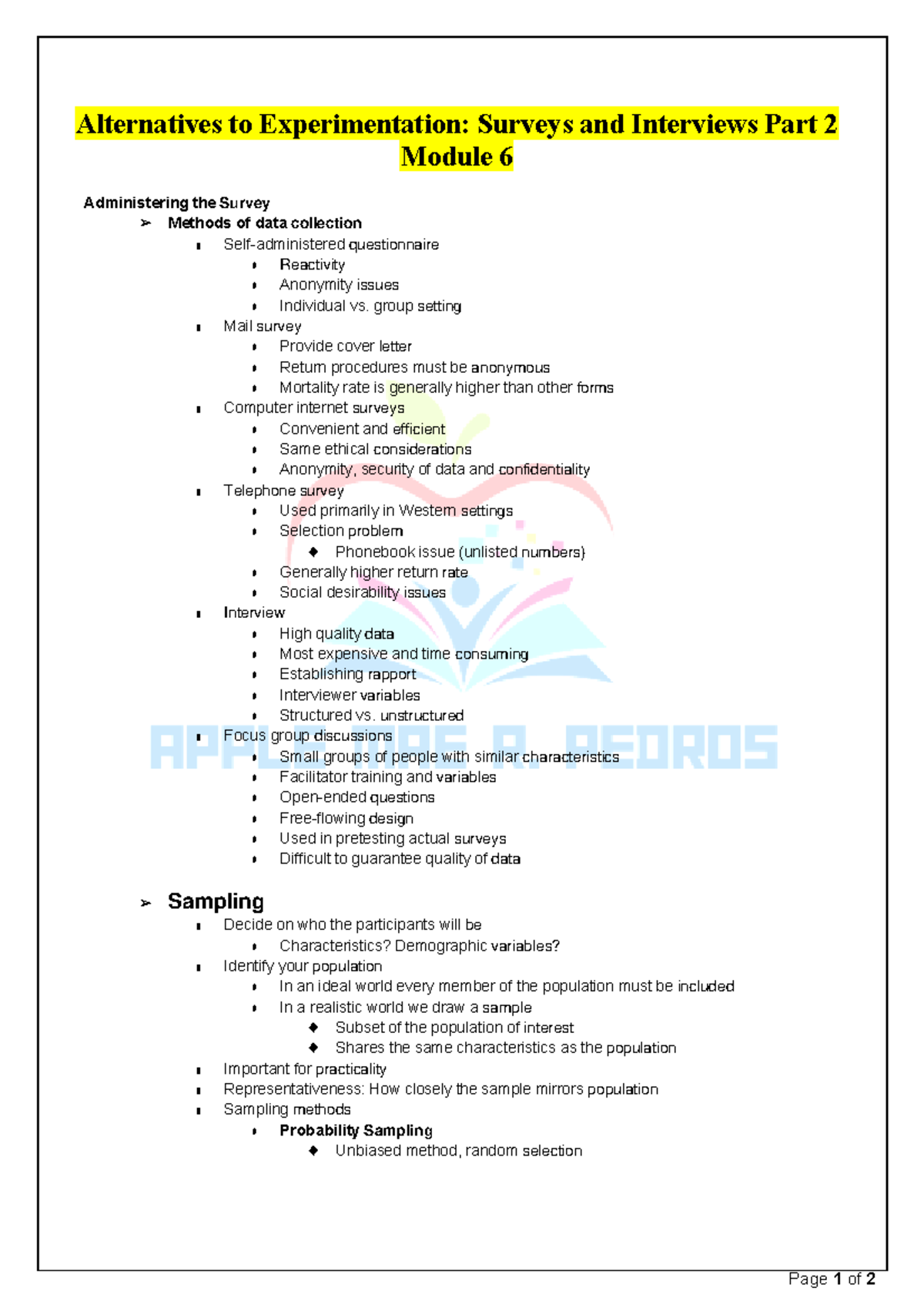 Sampling Method (Experimental Psychology) - Page 1 of 2 Alternatives to ...