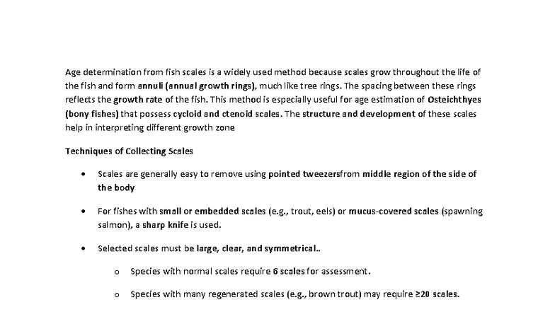 Age determination from fish scales is a widely used method because ...