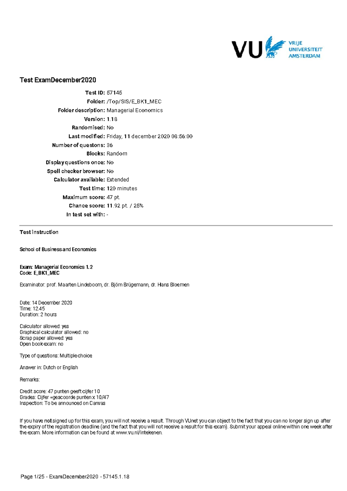 Oefenexamen Managerial Economics (E_BK1_MEC) - Test December 2020 ...