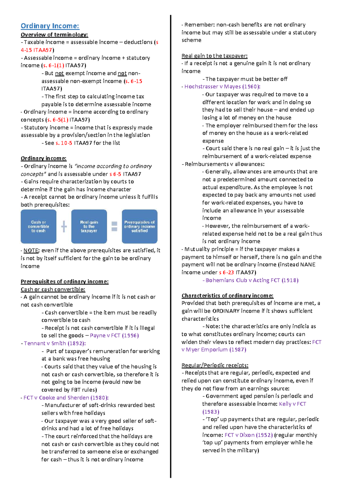 Ordinary Income Overview: Key Concepts & Terminology (s. ITAA97) - Studocu