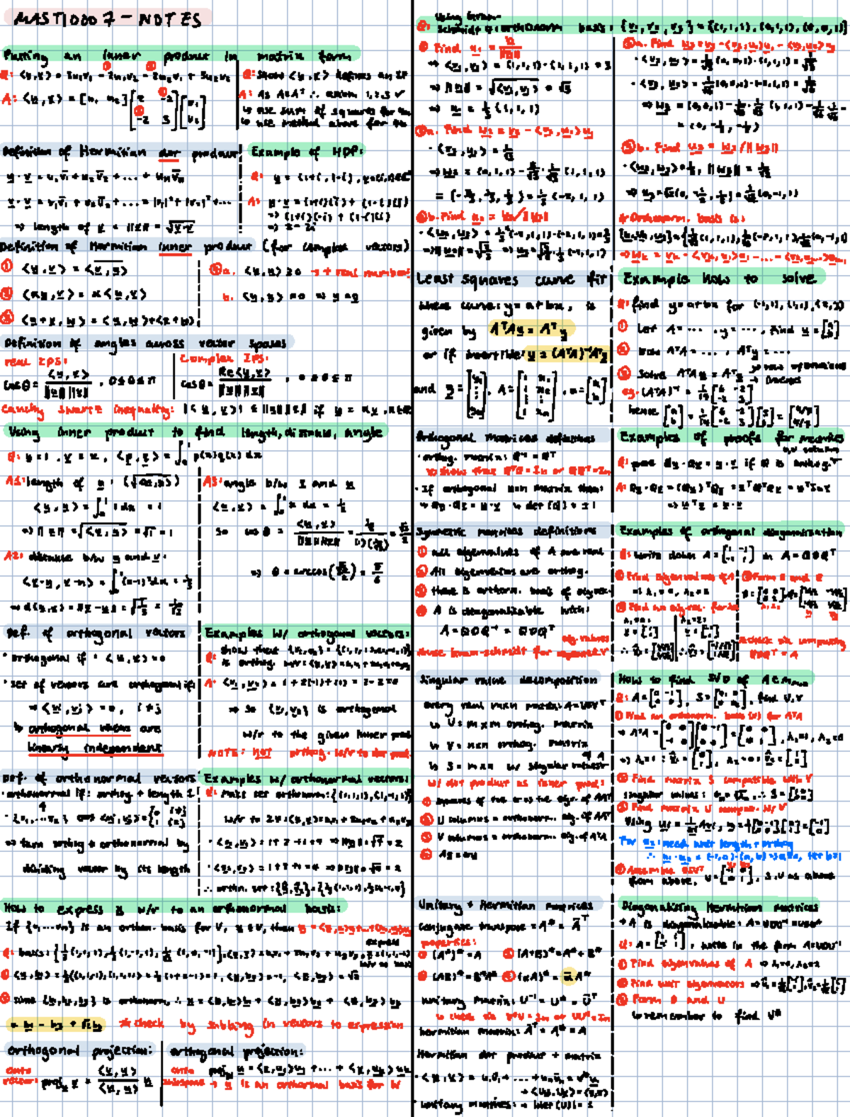 Linear Algebra - Topic 7: Orthonormal Basis and Inner Products Notes ...