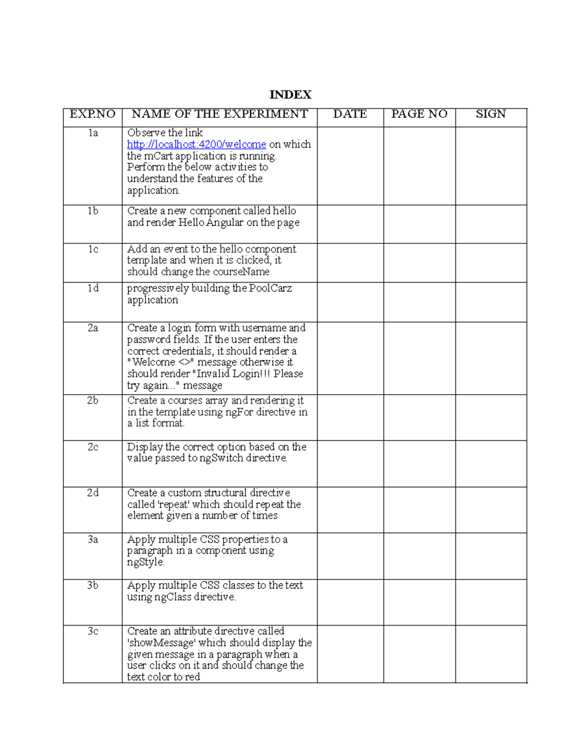 Lab-2 - notes - INDEX EXP NAME OF THE EXPERIMENT DATE PAGE NO SIGN 1a ...