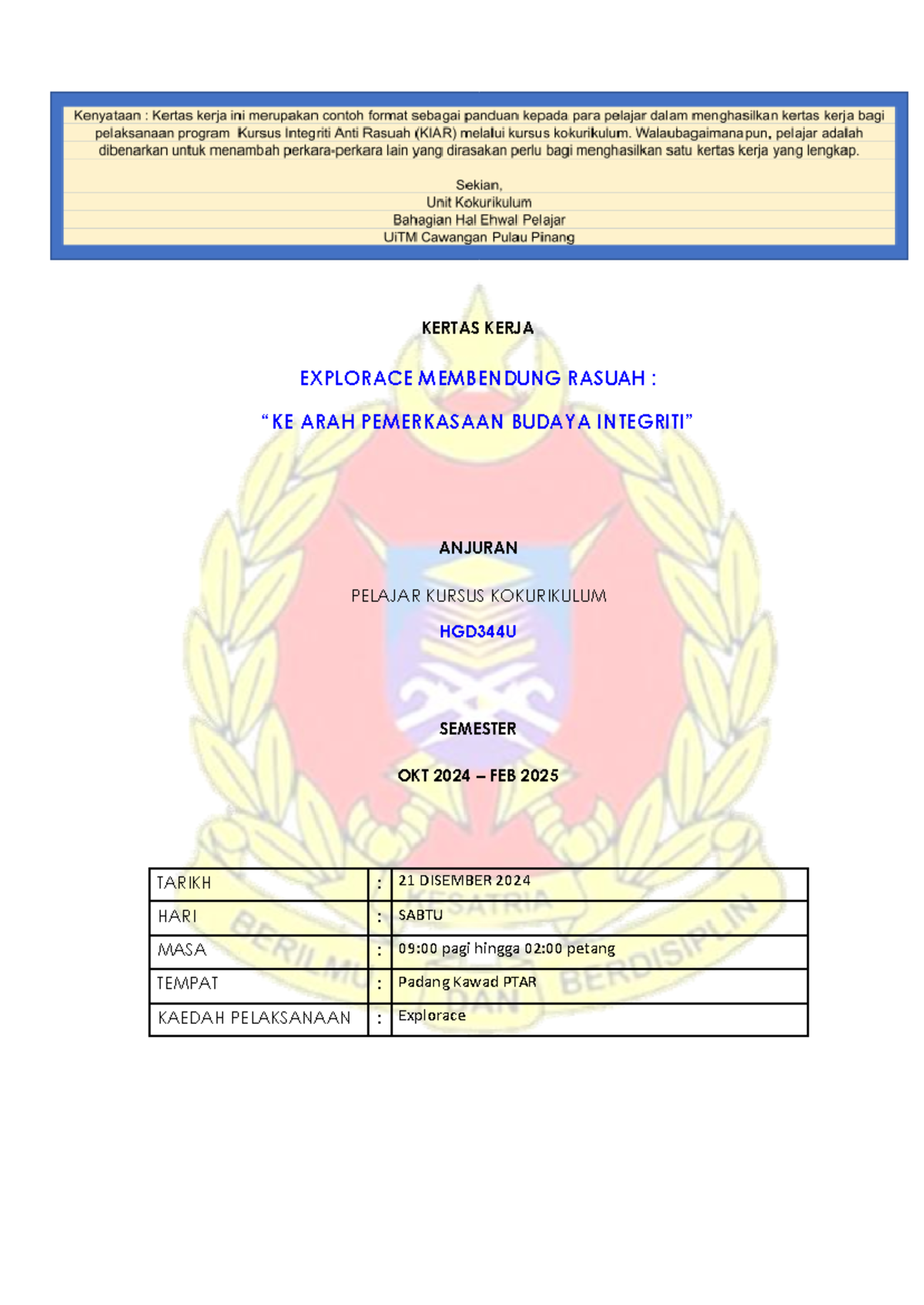 Kertas Kerja KIAR: Program Explorace Membendung Rasuah dan Budaya ...