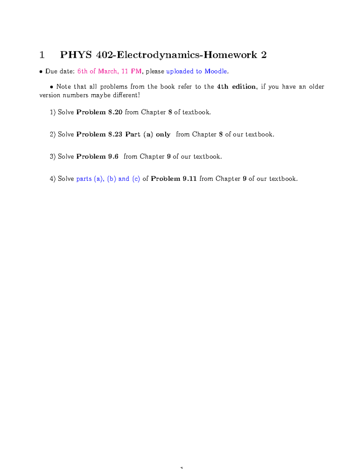 EM-Homework 2-2025 - homework - Electromagnetism II - 1 PHYS 402 ...