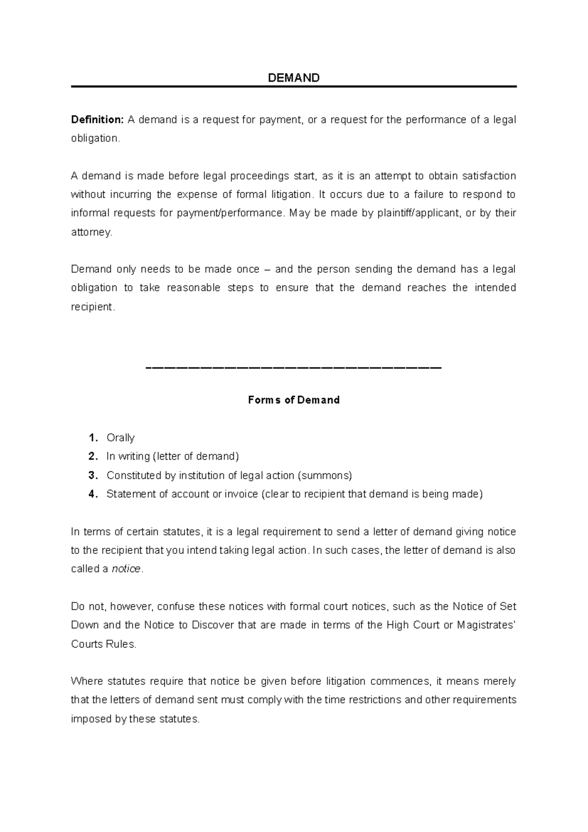 LU3 Notes on Legal Demand: Definition, Requirements, and Service ...