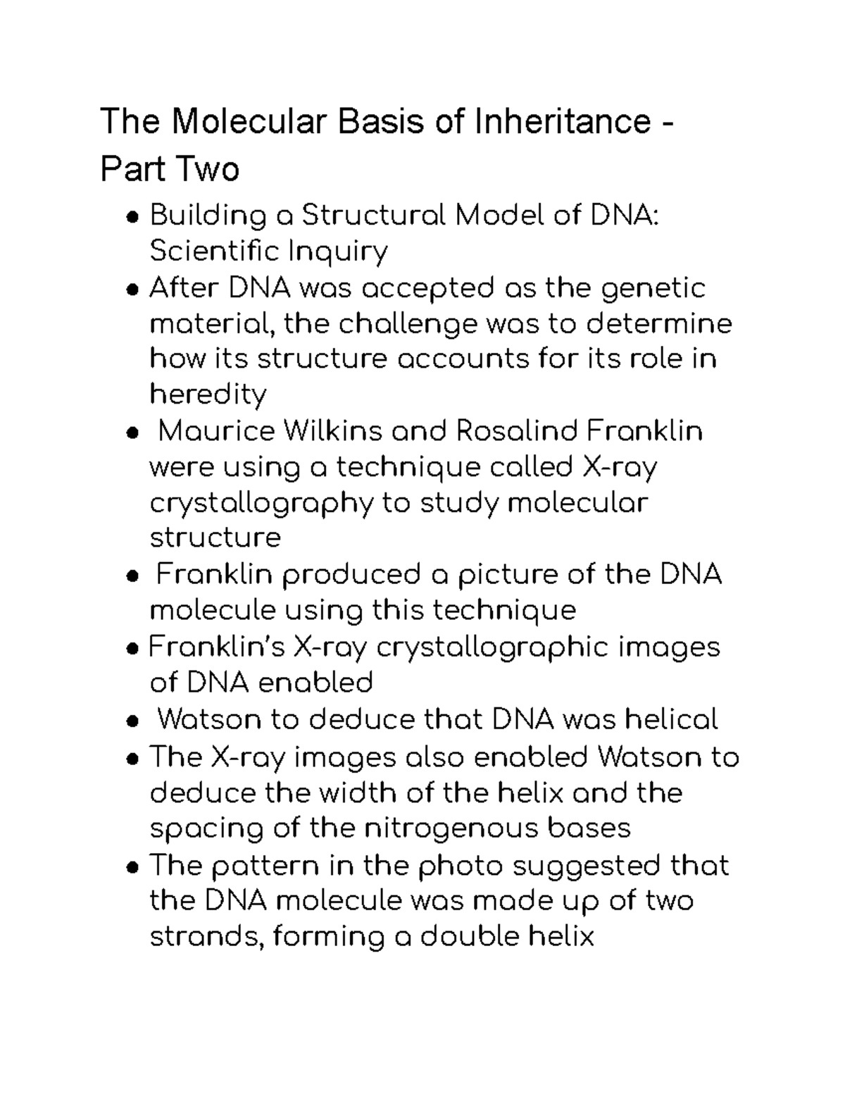 The Molecular Basis of Inheritance - DNA Structure Insights - Studocu