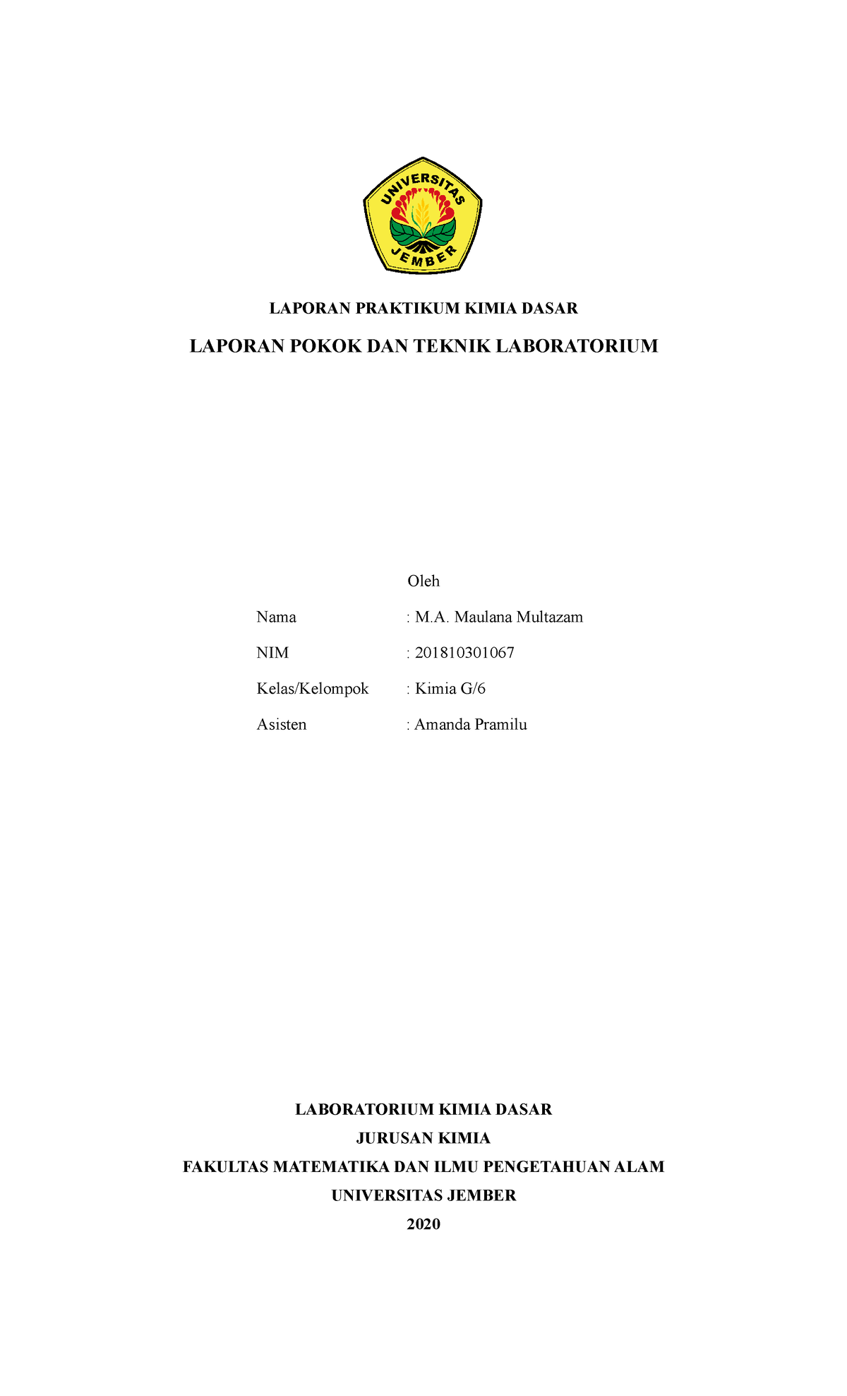 Laporan Praktikum: Pengenalan Teknik Laboratorium Kimia Dasar - Studocu