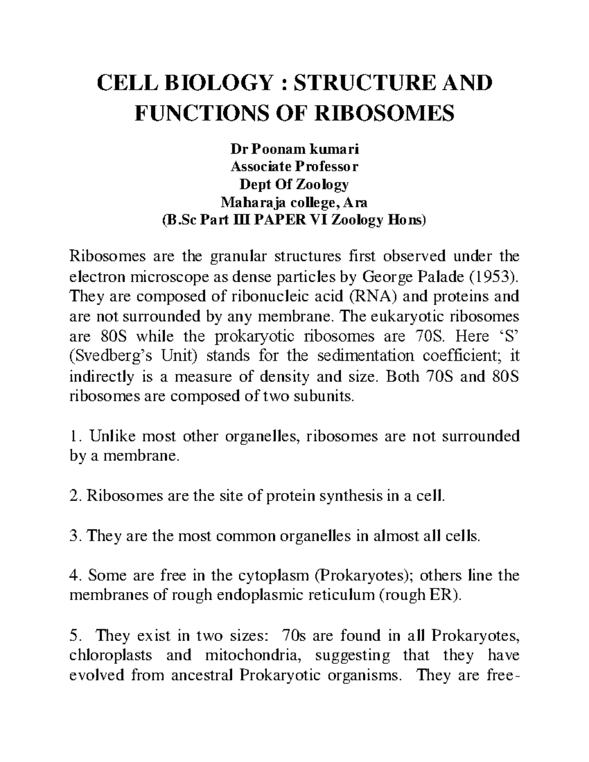 CELL Biology Structure AND Function OF Ribosomes - CELL BIOLOGY ...