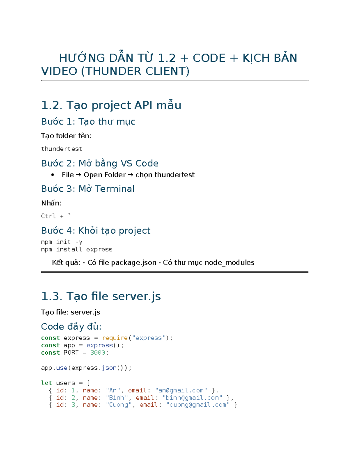 HƯỚNG DẪN SỬ DỤNG THUNDER CLIENT TEST API CRUD - Studocu