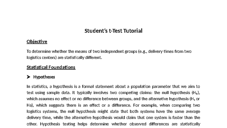Eng Prob And Stat Lecture 8: Hypothesis Testing Overview - Studocu