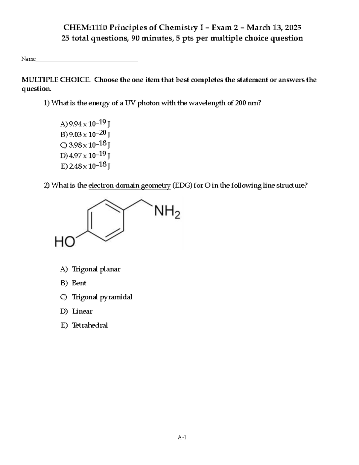 CHEM1110 S25 Exam 2 Study Guide - March 13, 2025 - Studocu