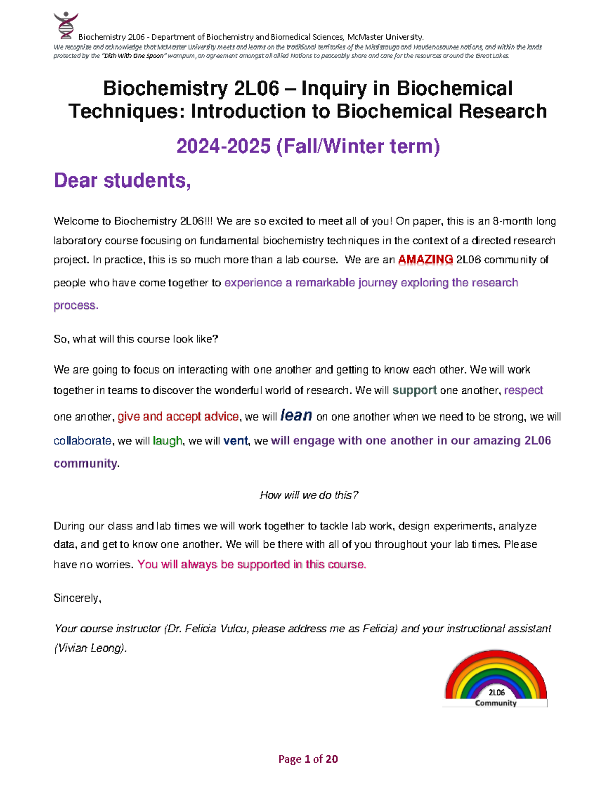 Biochemistry 2L06 Course Syllabus 2024-2025: Final Overview - Studocu